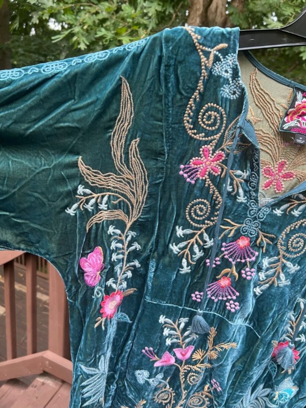 NWOT Johnny Was Silk Blend Velvet Floral Embroidered Tunic Blouse Green Size M - Picture 7 of 16